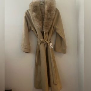 Vintage wool fur collar coat